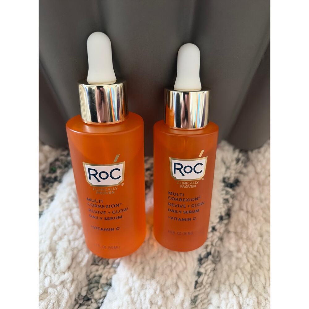 ROC multi correxion Revive+Glow Daily Serum, 2 oz and 1 oz bottles